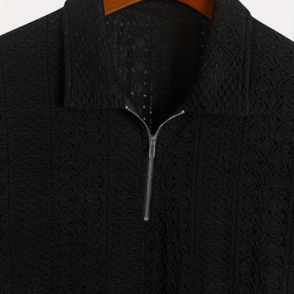 Herren Strickpolo mit Reißverschluss und modernem Strukturmuster – Eleganter Freizeitstil