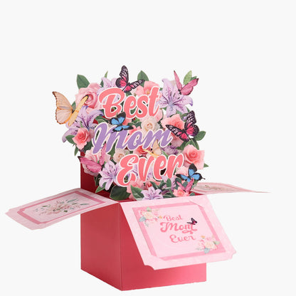 Pop-up Grußkarte zum Muttertag – Best Mom Ever – 3D Blumenstrauß Dekor für Frauen