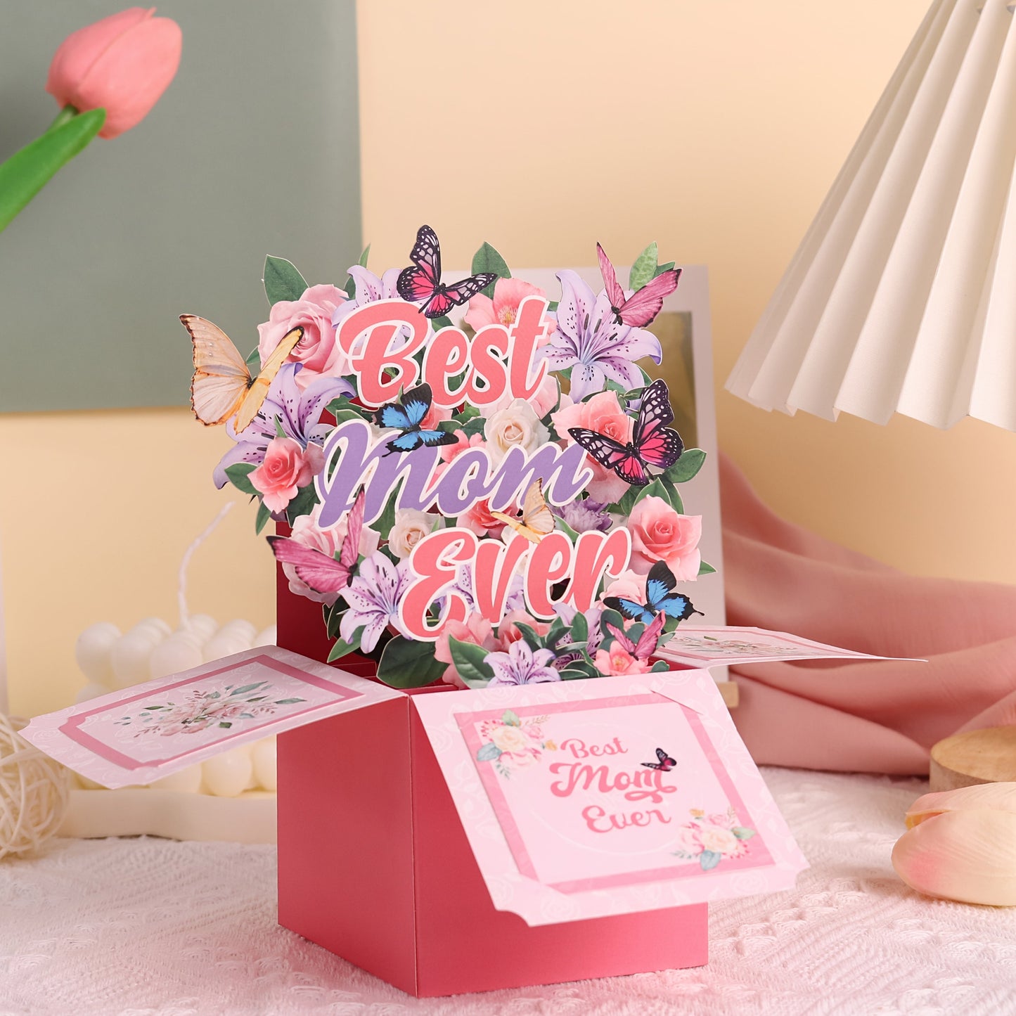 Pop-up Grußkarte zum Muttertag – Best Mom Ever – 3D Blumenstrauß Dekor für Frauen