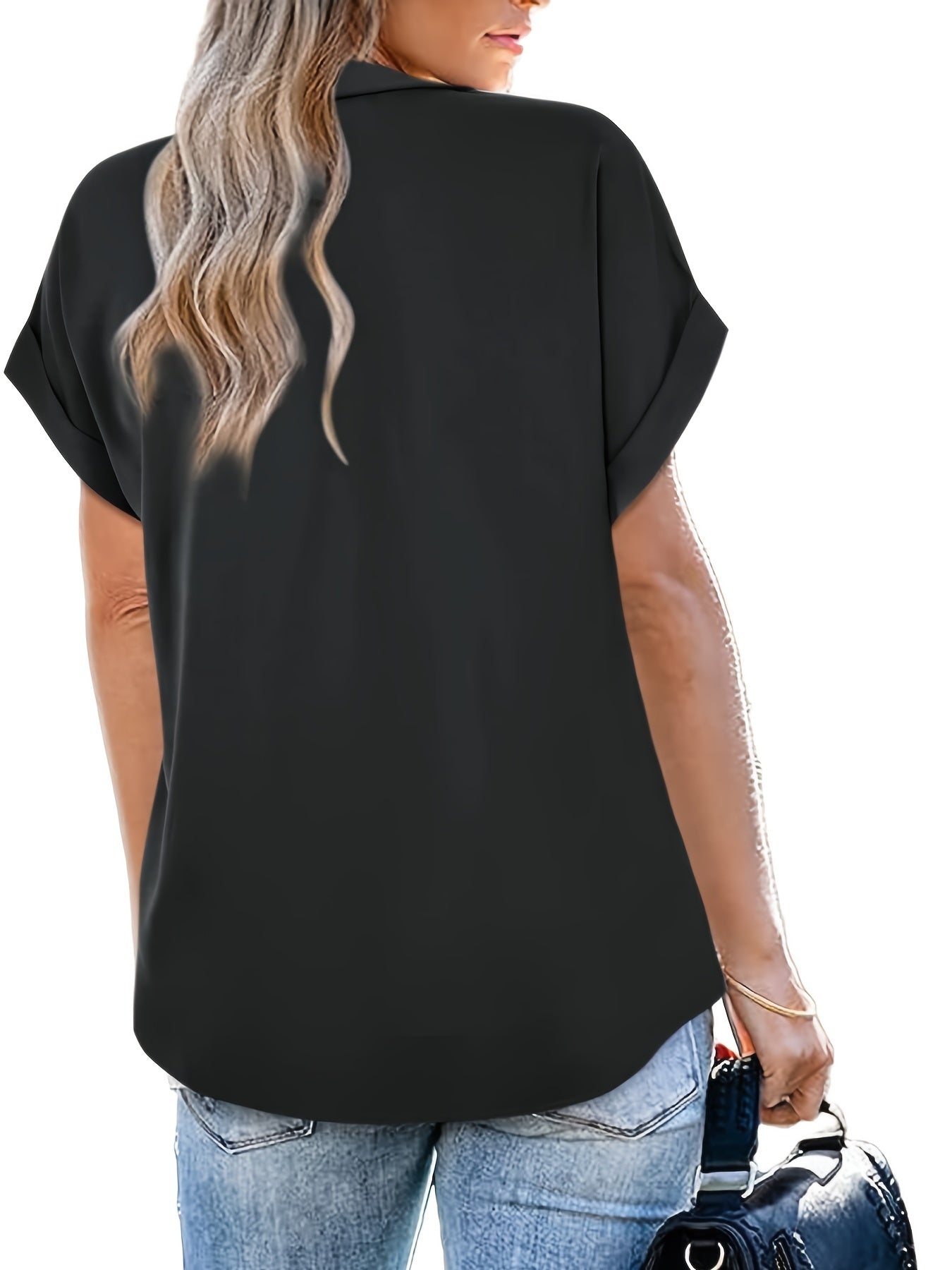 Damen Blusenshirt mit V-Ausschnitt und kurzen Ärmeln – Elegantes Freizeit-Top für Alltag und Büro
