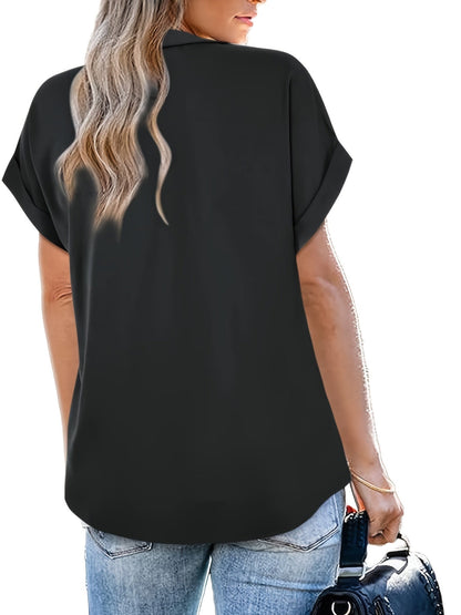 Damen Blusenshirt mit V-Ausschnitt und kurzen Ärmeln – Elegantes Freizeit-Top für Alltag und Büro