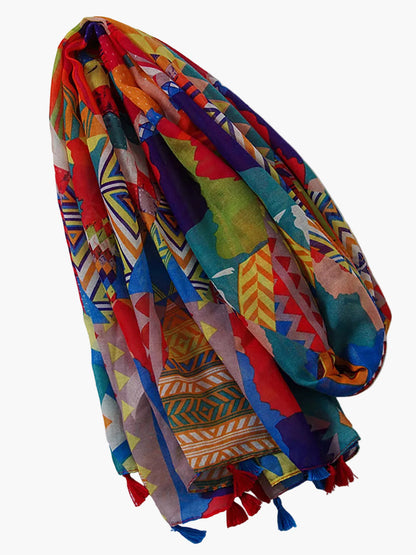 Damen Schal mit geometrischem Blumenmuster und Quasten – Modischer Frühlings- und Sommerschal