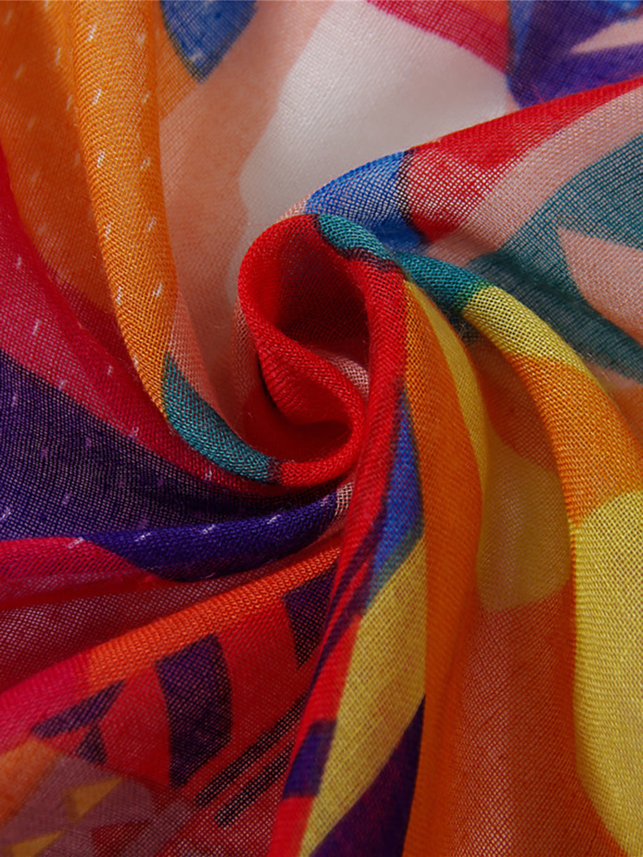 Damen Schal mit geometrischem Blumenmuster und Quasten – Modischer Frühlings- und Sommerschal