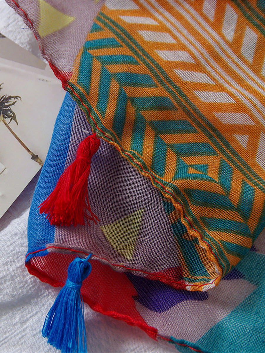 Damen Schal mit geometrischem Blumenmuster und Quasten – Modischer Frühlings- und Sommerschal