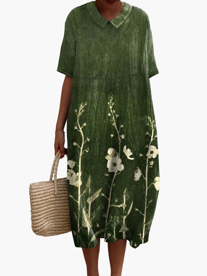 Damen Sommerkleid Freizeitkleid mit Blumenmuster und V-Ausschnitt – Lockeres Maxikleid für Urlaub, Strand & Alltag