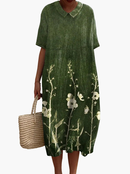 Damen Sommerkleid Freizeitkleid mit Blumenmuster und V-Ausschnitt – Lockeres Maxikleid für Urlaub, Strand & Alltag