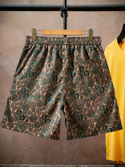 Herren Jacquard-Shorts mit Rosenmuster und modernem Relaxed Fit – Stilvolle Freizeithose für Alltag und Ausgehen