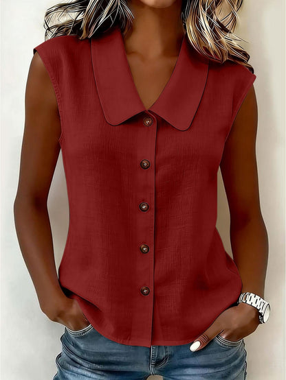Damen Blusentop mit Knopfleiste und weitem Kragen – Elegantes Freizeit-Oberteil für Büro & Alltag