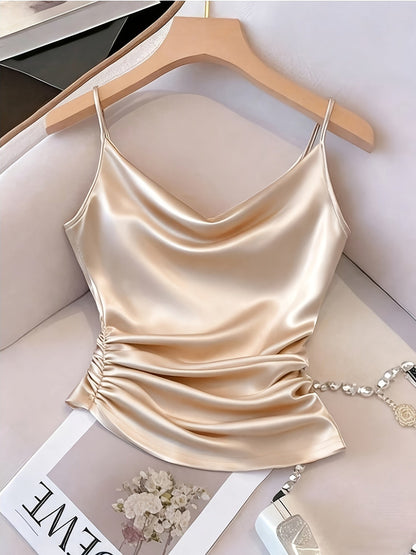 Damen Satin-Top mit Wasserfallausschnitt und Raffungen – Elegantes Camisole für besondere Anlässe