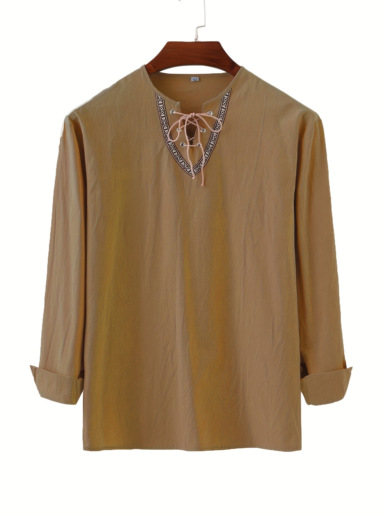 Herren Vintage Tunika mit Schnürung und geometrischer Stickerei – Freizeit & Alltag