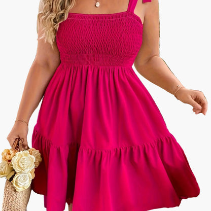 Damen Sommerkleid mit Smok-Oberteil und Schleifen-Trägern – Freizeit & Urlaub, A-Linie