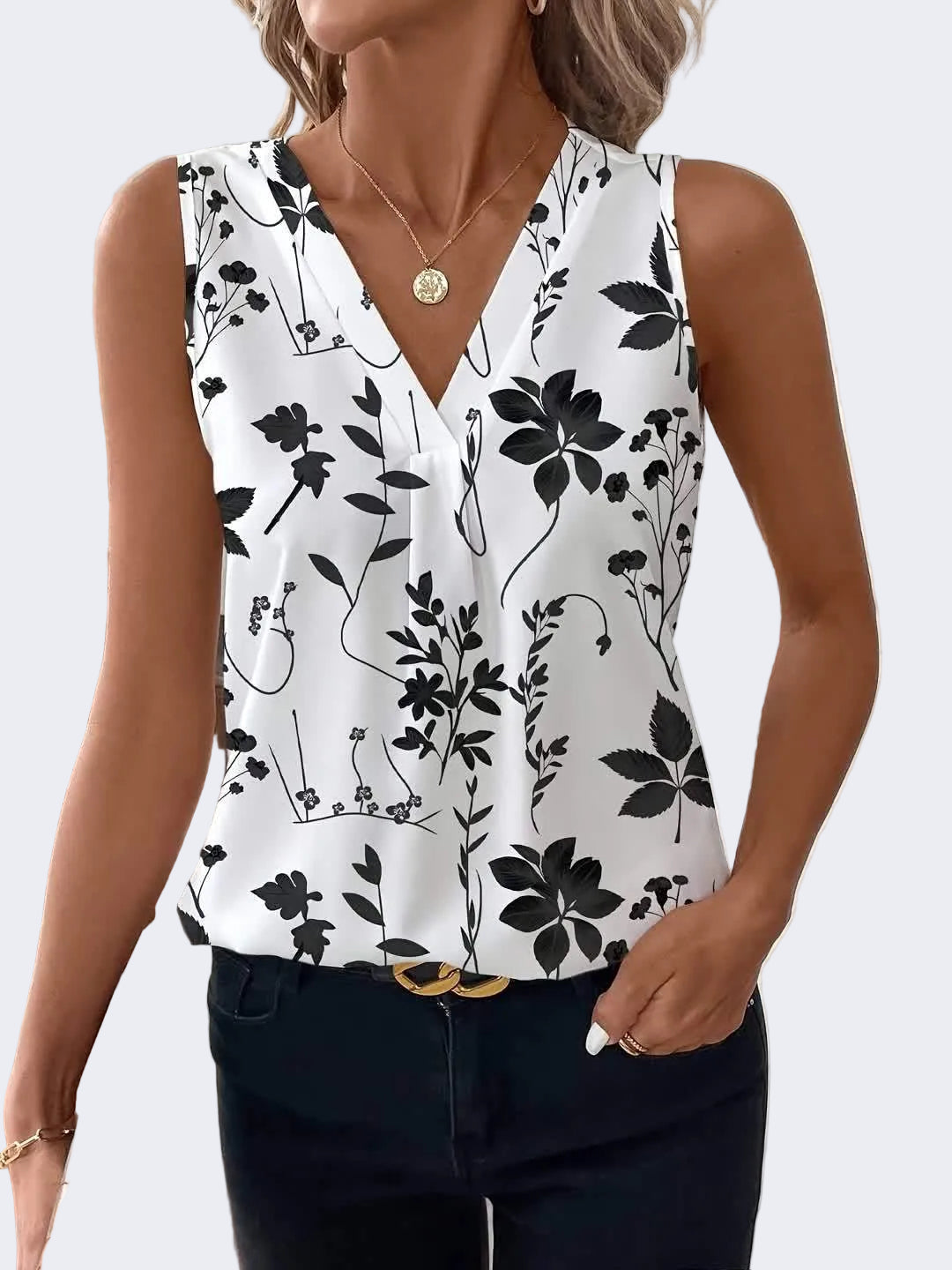 Damen V-Ausschnitt Bluse mit Blumenmuster – Elegantes Oberteil für Büro & Freizeit