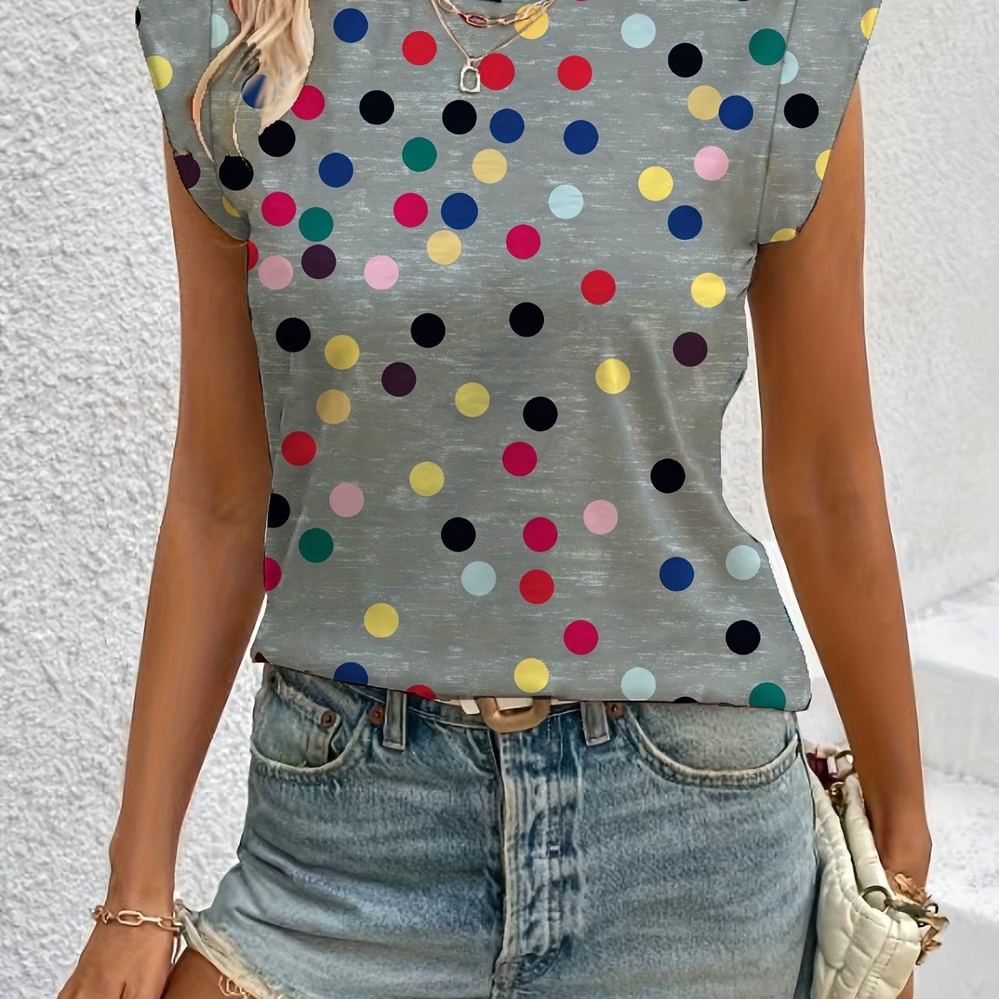 Damen Polka Dot Ärmelloses Oberteil Modern Freizeit