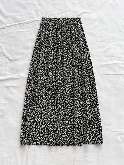 Damen Midi-Rock mit Blumenmuster und Schlitz – Eleganter Freizeitrock für Alltag & Ausgehen