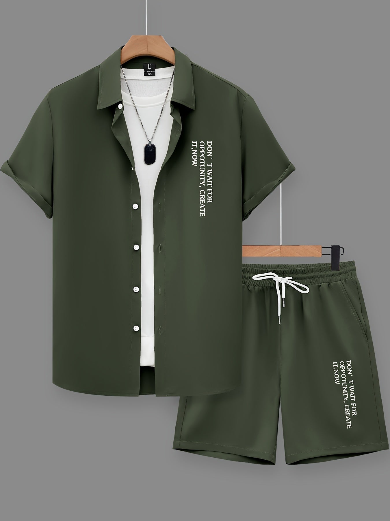 Herren Sommer Freizeit Set mit Motivationsspruch – Kurzarm Hemd und Shorts, Modernes Lounge Outfit