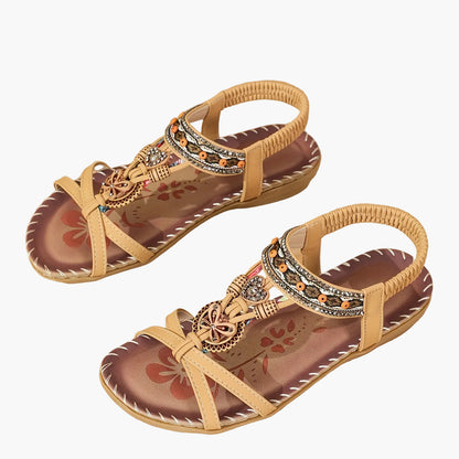 Damen Boho Sandalen mit Perlen und Ornamenten – Bequeme Sommerschuhe für Alltag & Urlaub