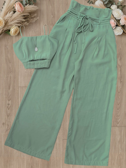 Damen High Waist Palazzo Hose und Crop Top Set – Eleganter Zweiteiler für Freizeit und Sommer