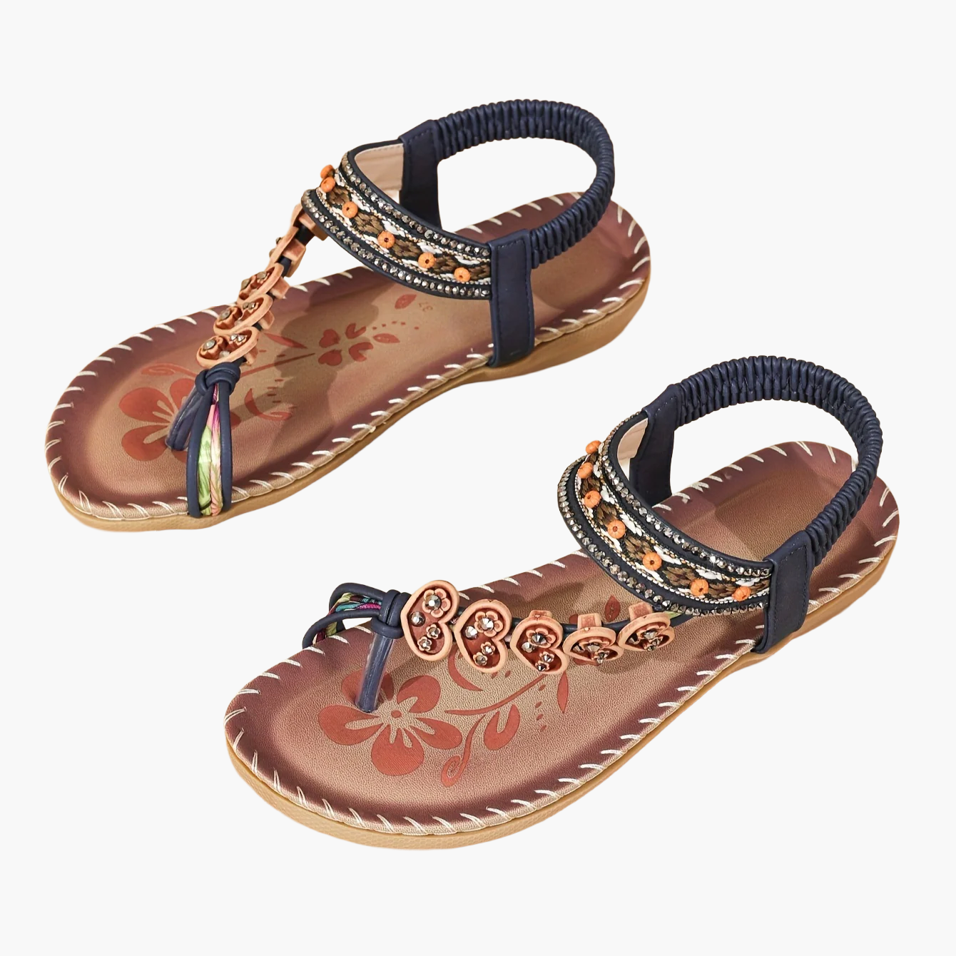 Damen Sandalen im Boho-Stil mit Ethno-Perlen – Bequeme Sommerschuhe für Freizeit und Urlaub