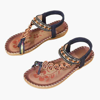 Damen Sandalen im Boho-Stil mit Ethno-Perlen – Bequeme Sommerschuhe für Freizeit und Urlaub