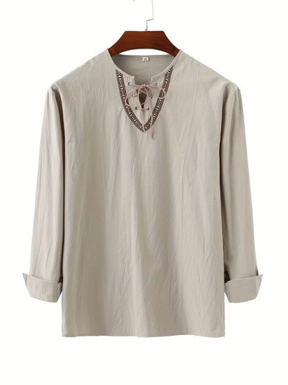 Herren Vintage Tunika mit Schnürung und geometrischer Stickerei – Freizeit & Alltag