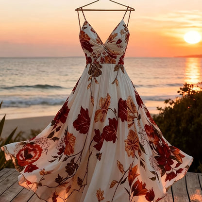 Damen Maxi Kleid mit Blumenmuster und schwingendem Rock – Eleganter Boho Stil für besondere Anlässe