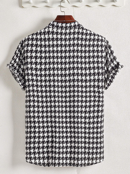 Herren Kurzarm Resort-Hemd mit geometrischem Muster – Modernes Freizeitshirt für stilbewusste Outfits