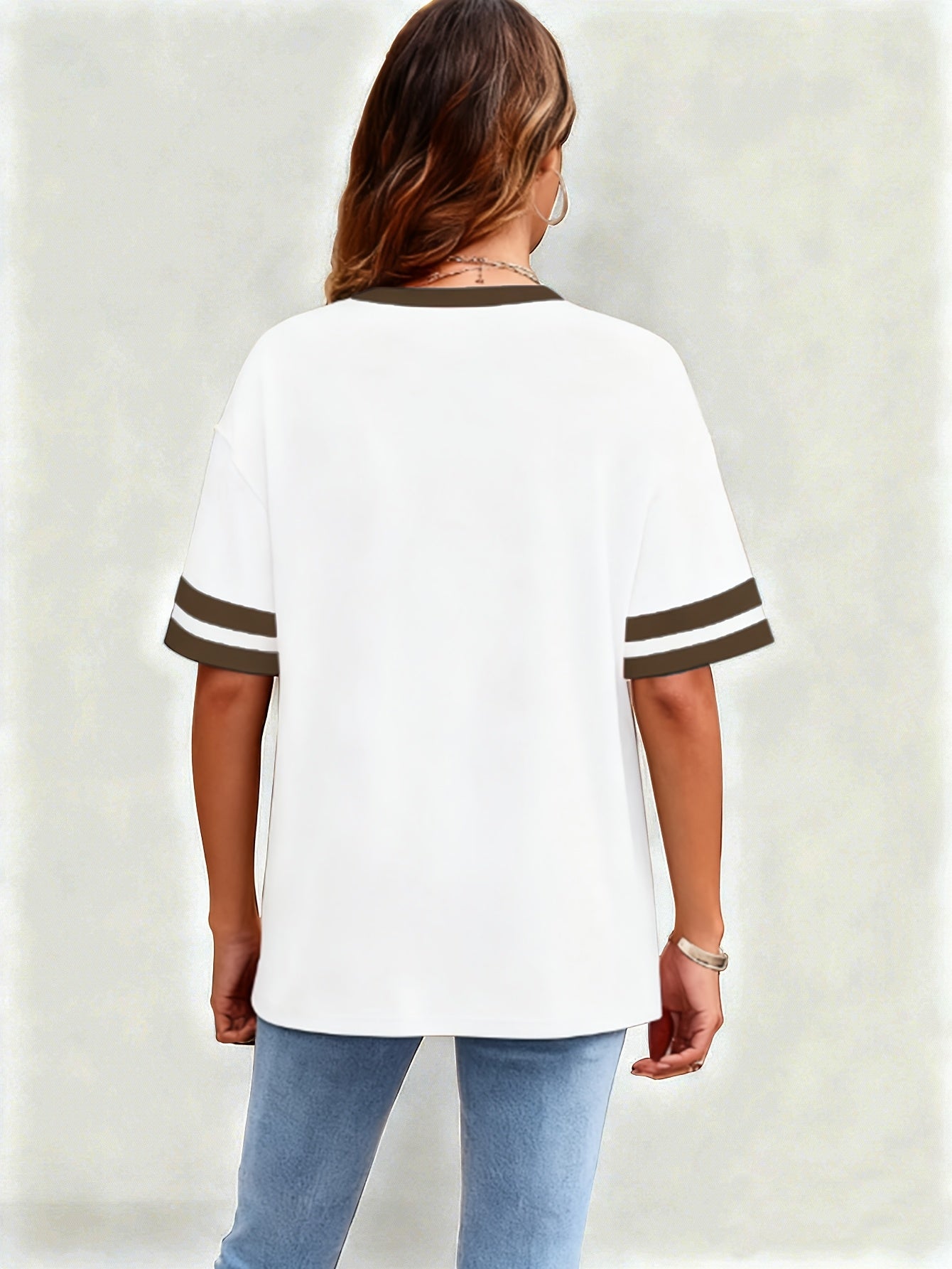 Damen T-Shirt mit Herz-Print und Kontraststreifen – Casual Streetwear Style