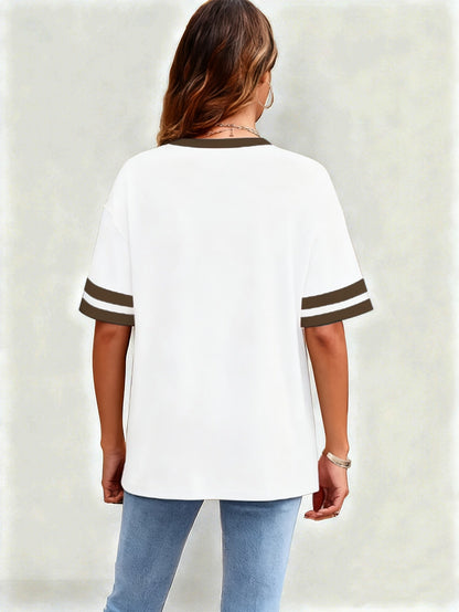Damen T-Shirt mit Herz-Print und Kontraststreifen – Casual Streetwear Style