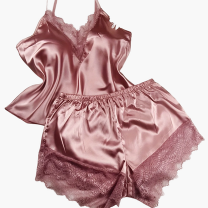 Damen Satin Pyjama Set mit Spitze – Verführerischer Schlafanzug für stilvolle Nächte