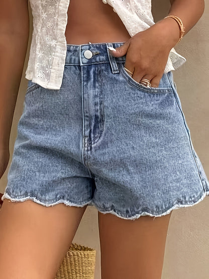 Damen Jeansshorts mit Wellensaum – Sommer, Casual, Modisch