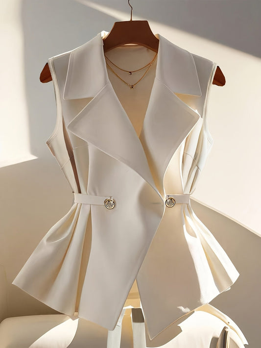 Damen Elegante Ärmellose Weste mit Taillengürtel und Reverskragen – Business & Freizeit Chic