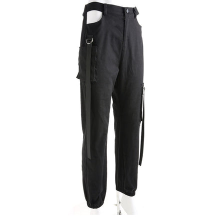 Lucy – Schwarze Damen-Cargohose mit hohem Bund und Patchwork