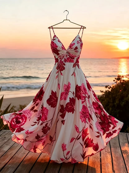Damen Maxi Kleid mit Blumenmuster und schwingendem Rock – Eleganter Boho Stil für besondere Anlässe