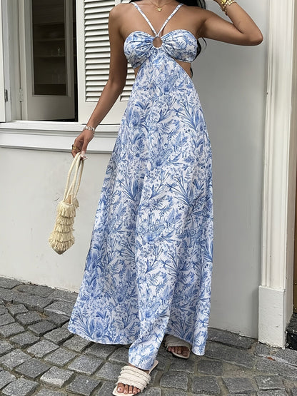 Damen Maxikleid mit botanischem Muster und Cut-Outs – Eleganter Sommer-Look