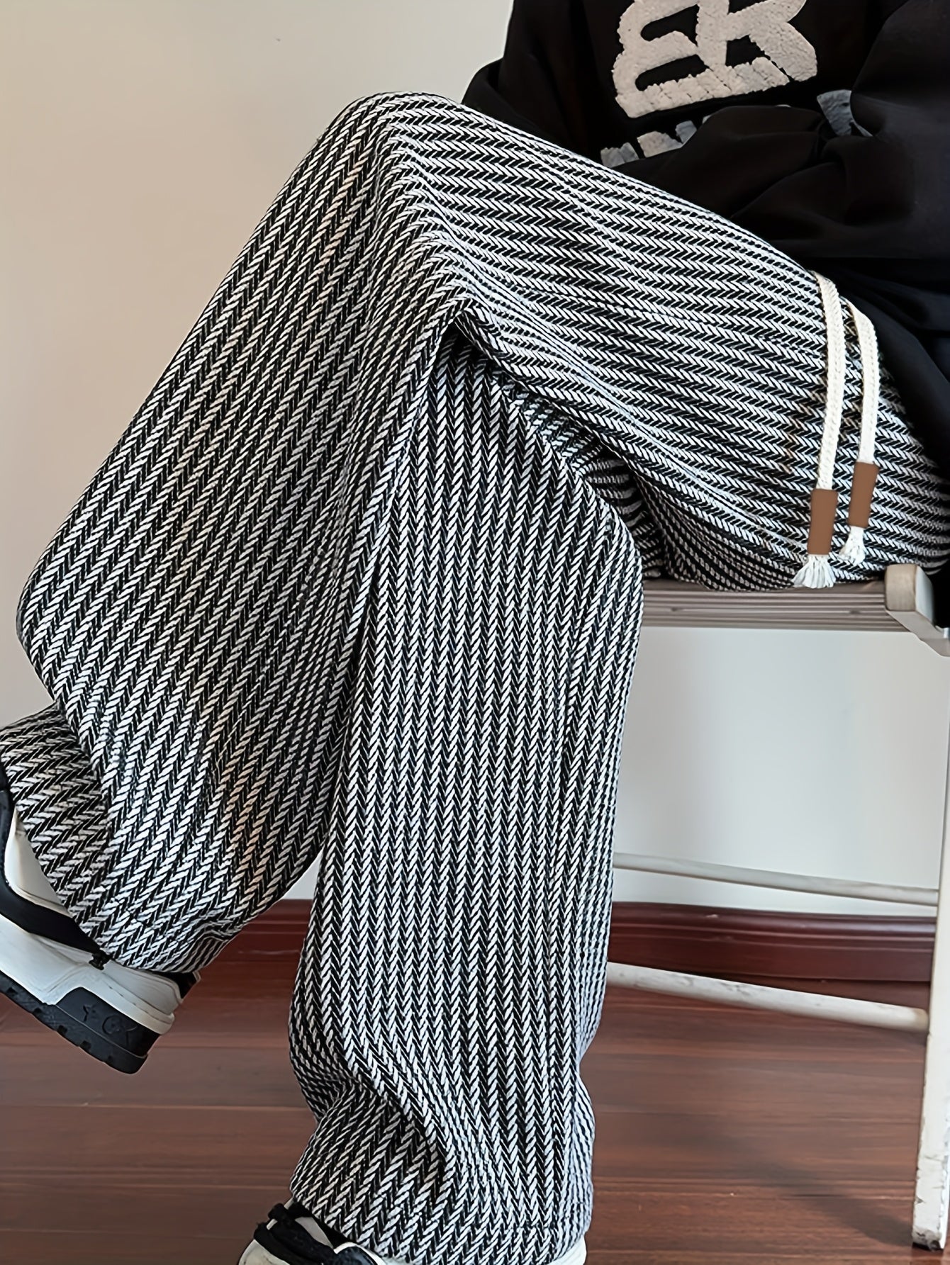 Herren Freizeithose mit Zickzackmuster – Bequeme Strickhose im Straight-Leg-Stil für Alltag und Streetwear