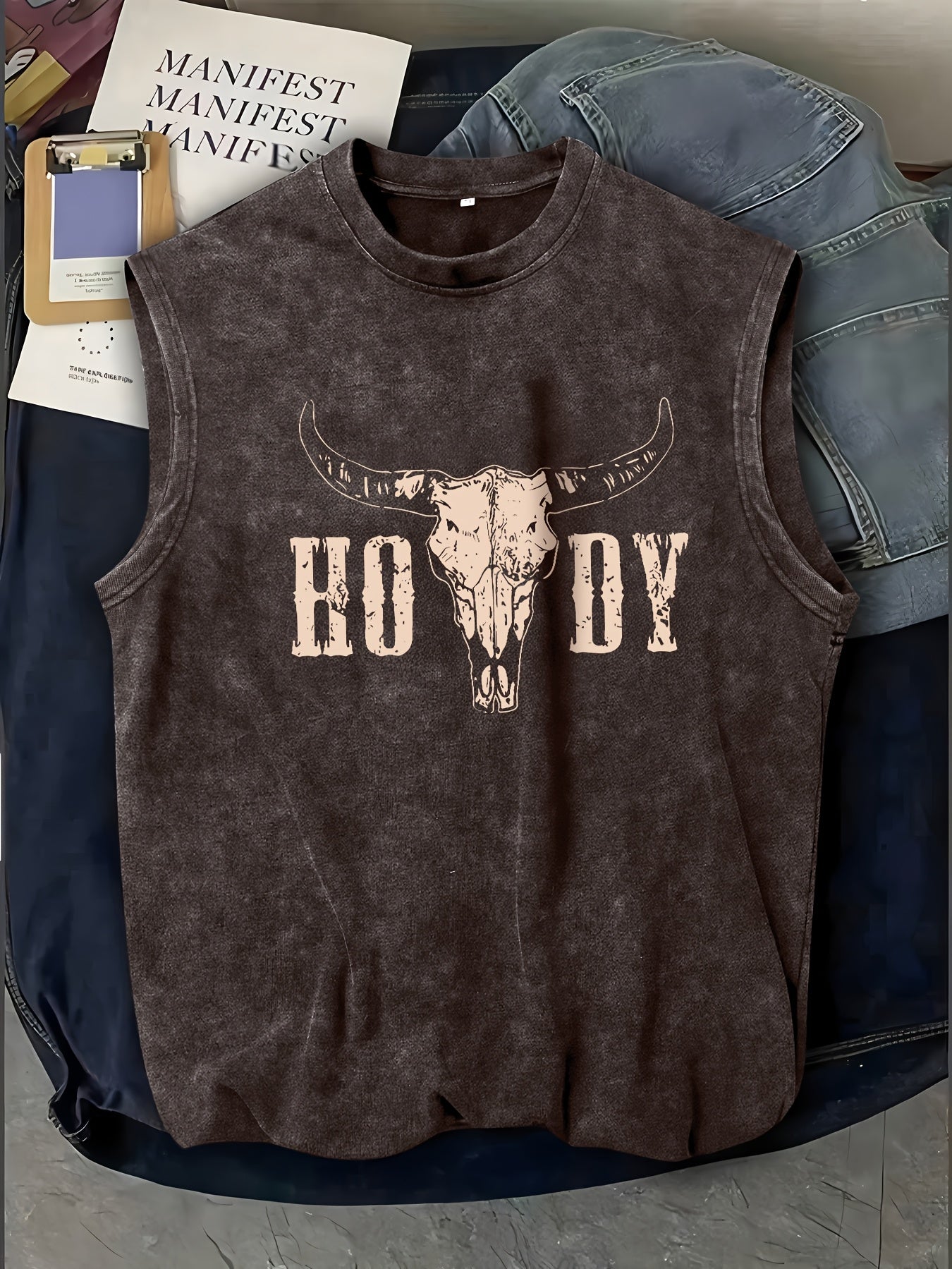 Herren Ärmeloses Western Shirt mit Print – Casual Streetwear für Outdoor und Festivals