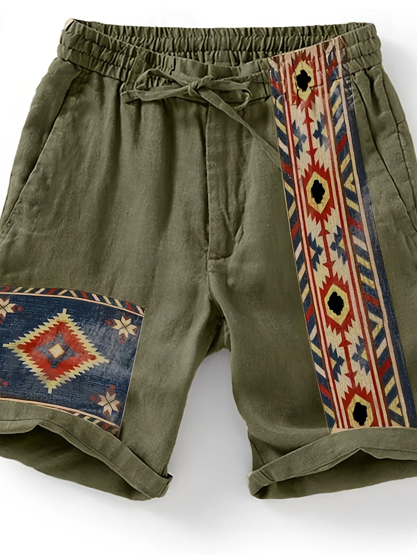 Herren Ethno-Shorts mit Aztekenmuster und Kordelzug – Modische Freizeithose für Sommer & Urlaub