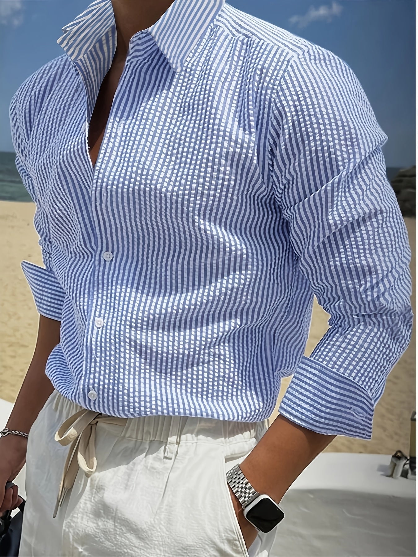 Herren Freizeithemd mit Streifenmuster – Eleganter Look für Büro und Strand