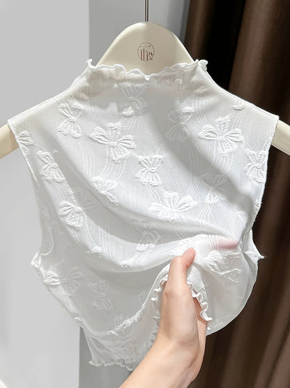 Damen Spitzen-Überziehkragen mit Stehkragen und Schleifenmuster – Eleganter Layering-Style