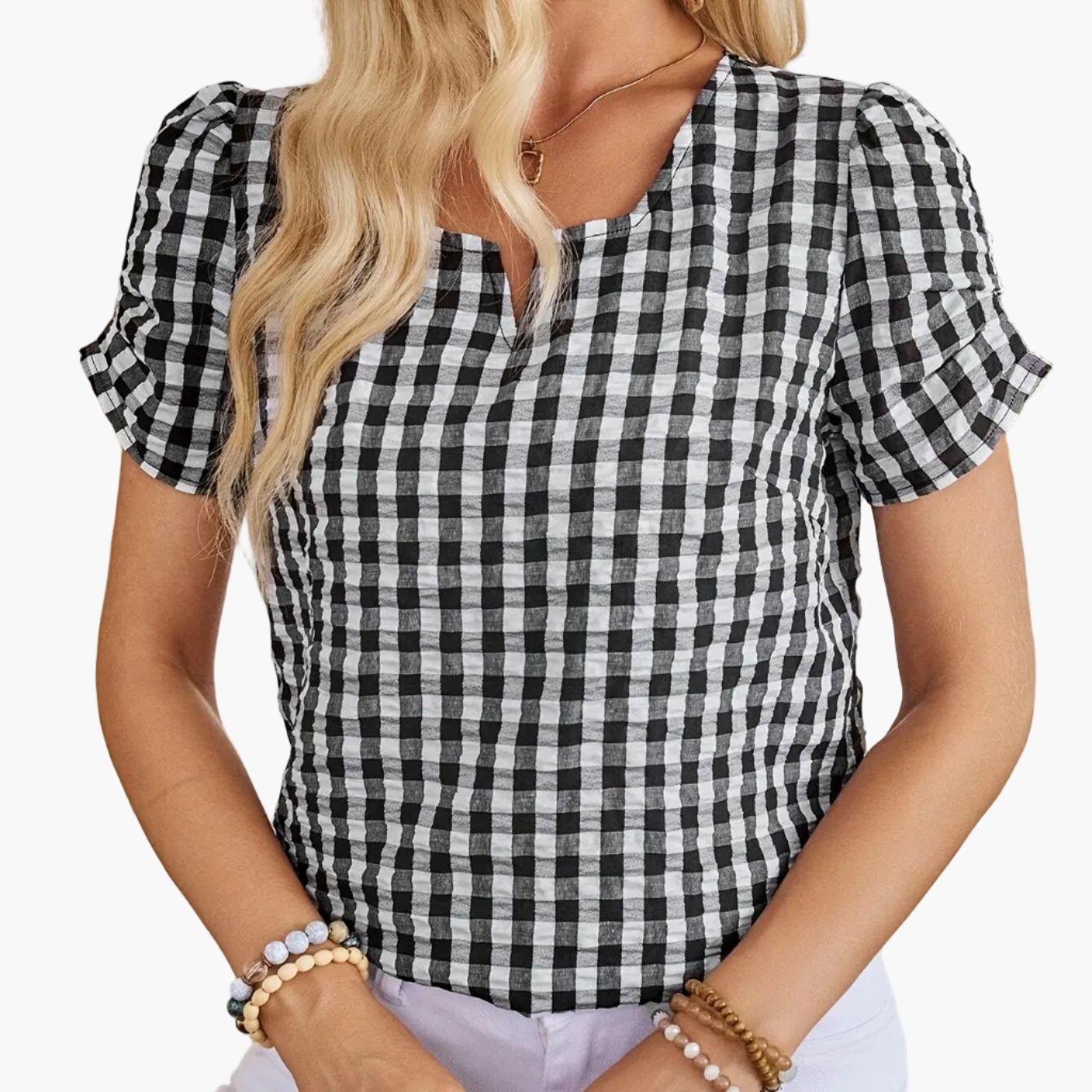 Damen Sommer Bluse im Karomuster – Eleganter Freizeitstil für Alltag und Urlaub