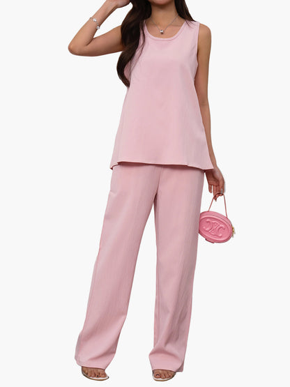Damen Elegantes Zweiteiliges Set – Lockeres Top und Weite Hose, Stilvoll für Alltag und Freizeit