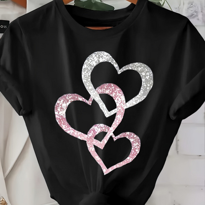 Damen T-Shirt mit Glitzer-Herz-Print – Modisches Freizeitshirt mit funkelndem Design