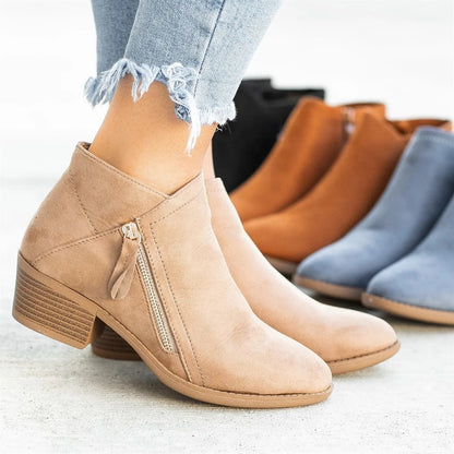 Zoe – Damenstiefeletten mit Seitlichem Reißverschluss und Niedrigem Absatz