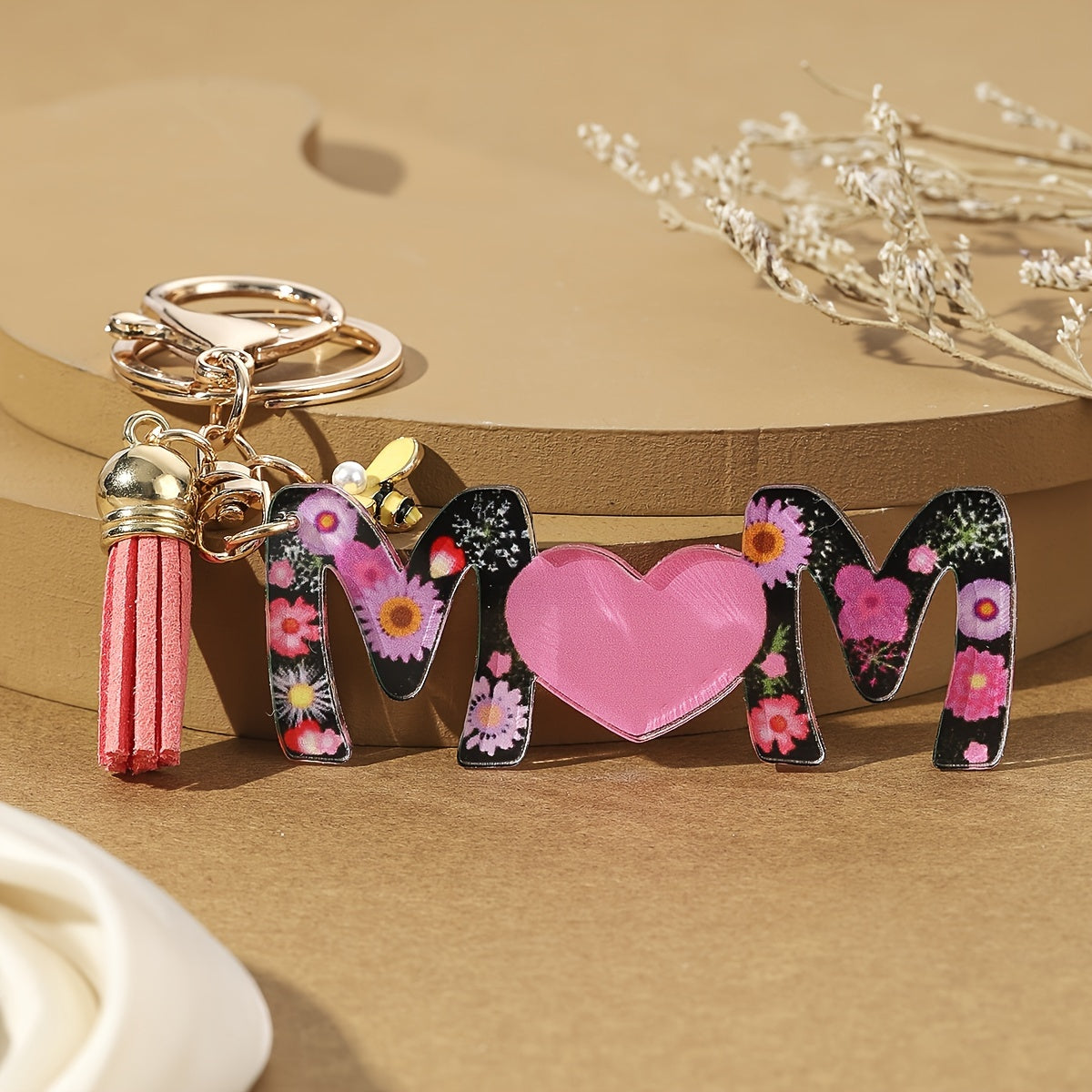 Schlüsselanhänger Muttertag Damen – Herz & Blumen Design, Modischer Geschenkartikel für Mama