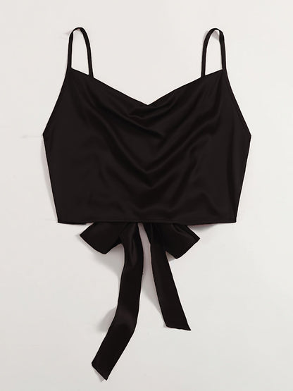 Damen Trendige Cropped Tops mit Drapiertem Ausschnitt und Bindeband – 2er Set für Freizeit und Ausgehen