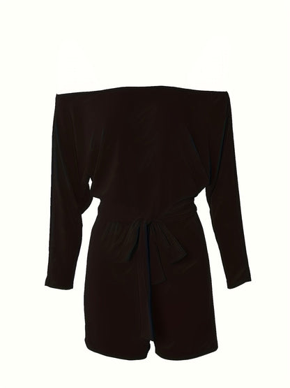Damen Off-Shoulder Jumpsuit Freizeit Sommer Einteiler mit Gürtel