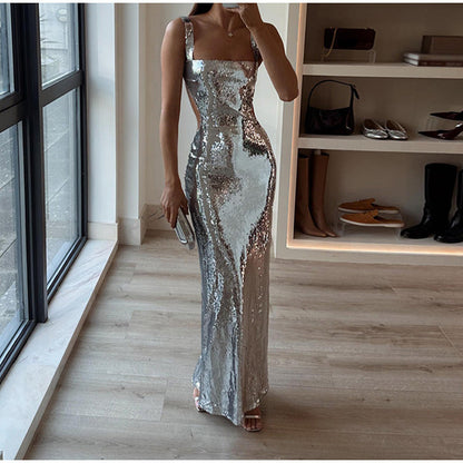 Julia – Pailletten-Rückenfreies Kleid mit eckigem Ausschnitt