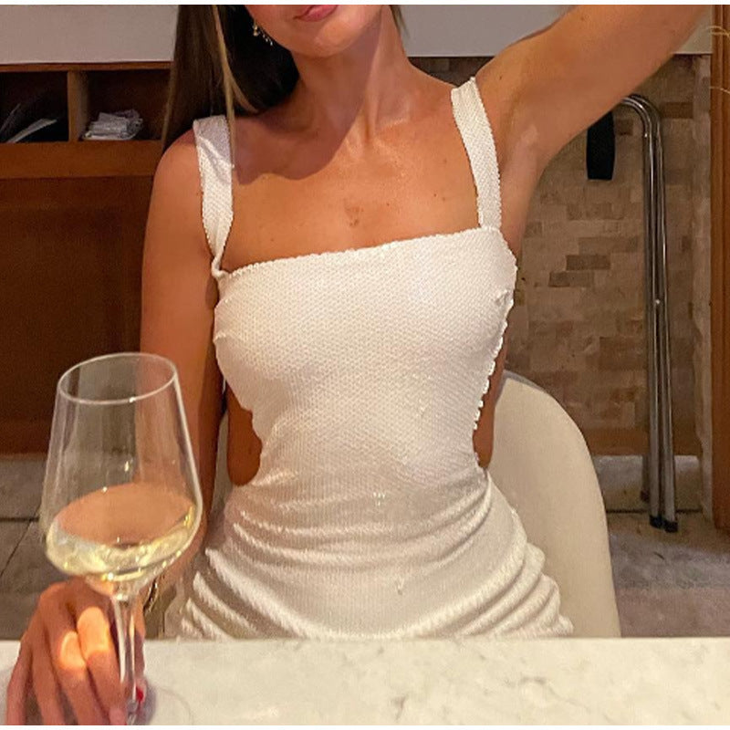Julia – Pailletten-Rückenfreies Kleid mit eckigem Ausschnitt