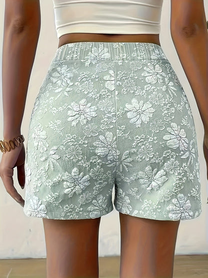 Damen Elegante High-Waist Shorts mit Blumenstickerei – Perfekt für Sommer und Freizeit