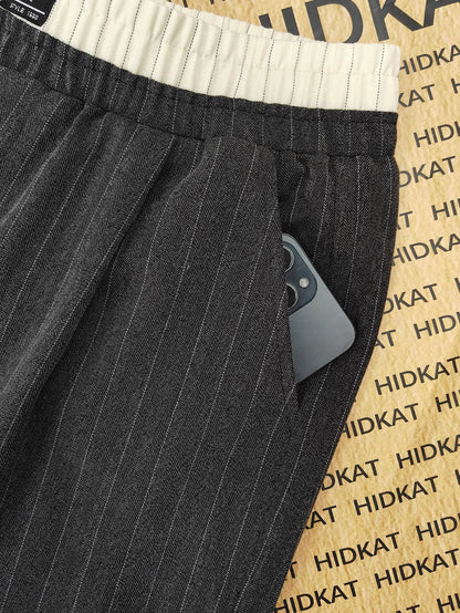 Herren Weite Loungewear Hose mit Nadelstreifen und Elastikbund – Moderner Relaxed Fit für Zuhause und Freizeit